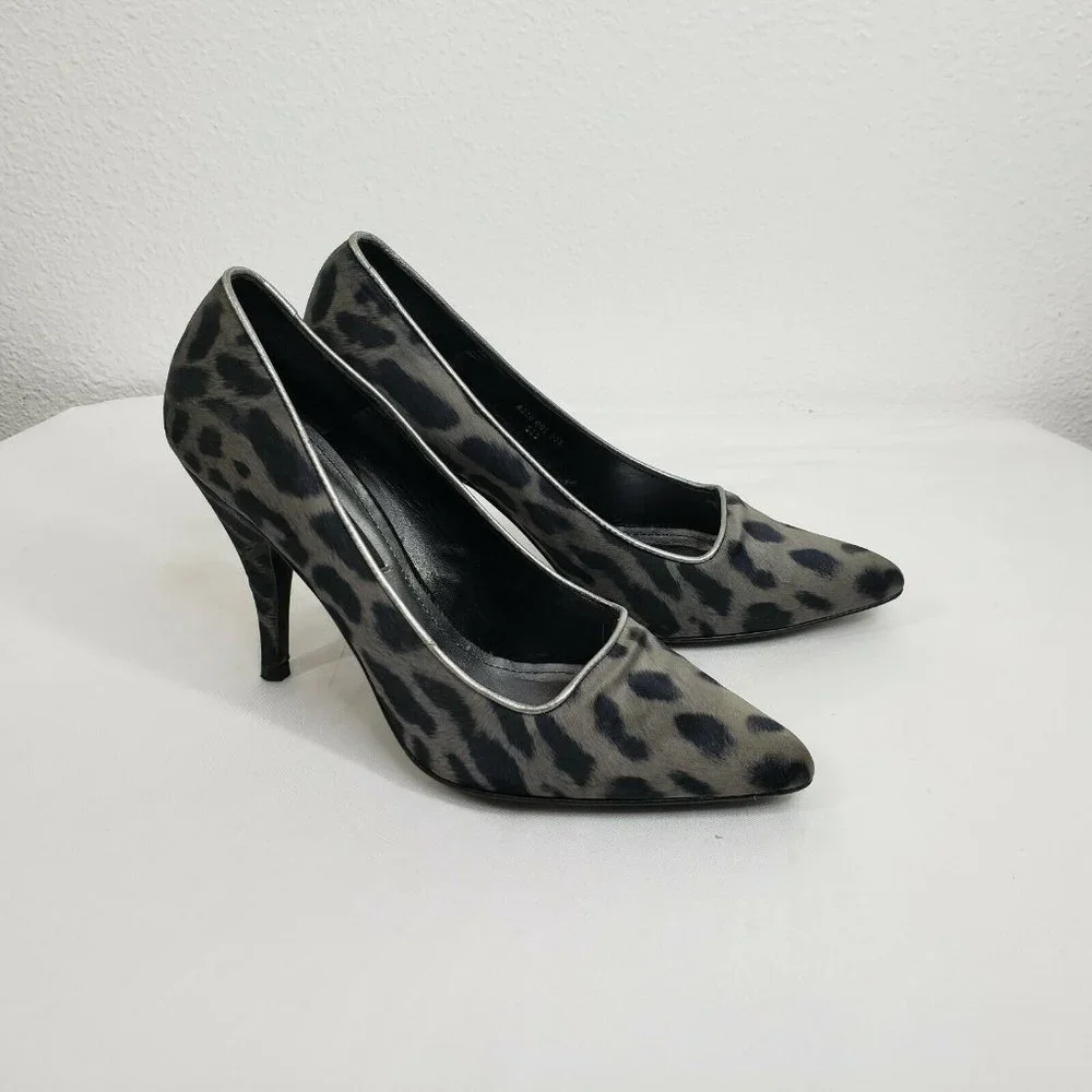 Zara Woman Heels Court Dress Pumps Size 39 Black Silver Cheetah‎ Print